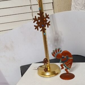 Vintage Kokopeli Metal Figure Orange  Brown Snowflake Ornament and Figure G
